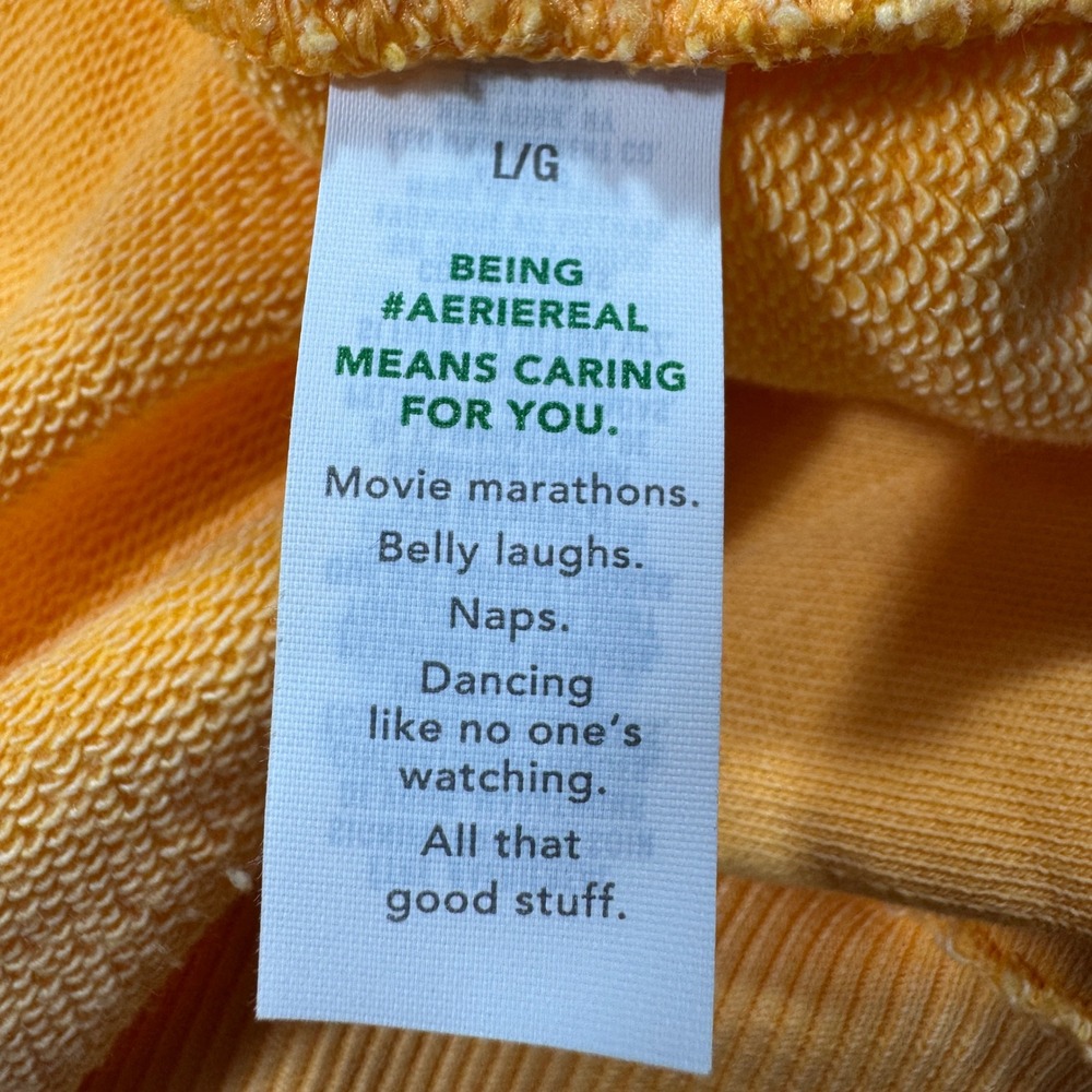Aerie Womens Hoodie Sweatshirt Yellow Orange Size L Cropped V-Neck Raw Hem - Picture 7 of 7